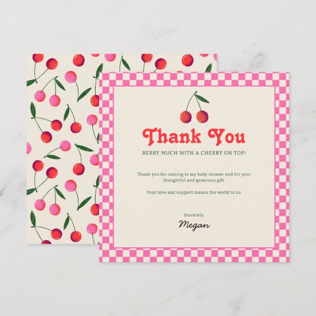 Little Cherry Retro Baby Dusche Dankeskarte (Vorne/Hinten)