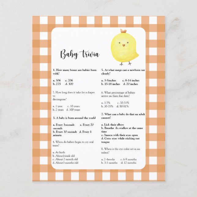 Little chick - Baby Trivia | Baby Shower Game (Vorderseite)