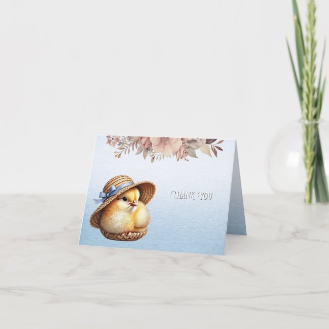 Little Chick Blue Ribbon Danke-Card Dankeskarte (Vorderseite)