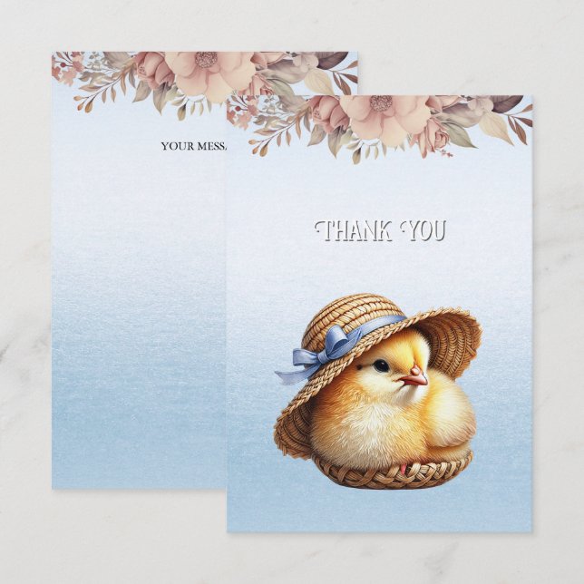 Little Chick Blue Ribbon Danke-Card Dankeskarte (Vorne/Hinten)