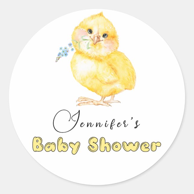Little Chick Floral Baby Shower Square Sticker (Vorderseite)