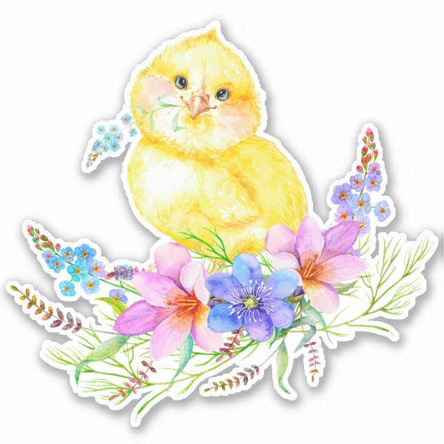 Little Chick Floral Sticker (Vorderseite)