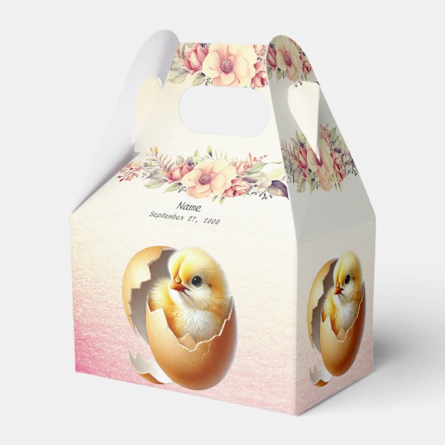 Little Chick Hatching Floral Favor Box Geschenkschachtel (Vorderseite)