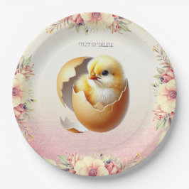 Little Chick Hatching Floral Paper Plate Pappteller
