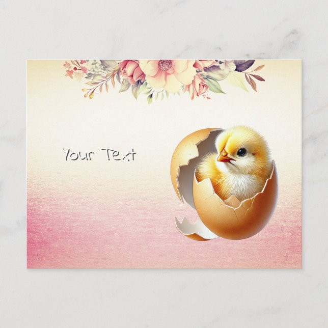 Little Chick Hatching Floral Postcard Postkarte (Vorderseite)