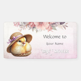 Little Chick Pink Ribbon Babydusche Banner