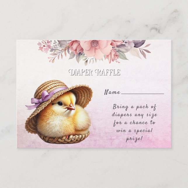 Little Chick Pink Ribbon Babydusche Begleitkarte (Vorderseite)