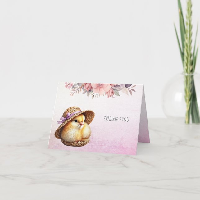 Little Chick Pink Ribbon Dankeschön Karte (Vorderseite)