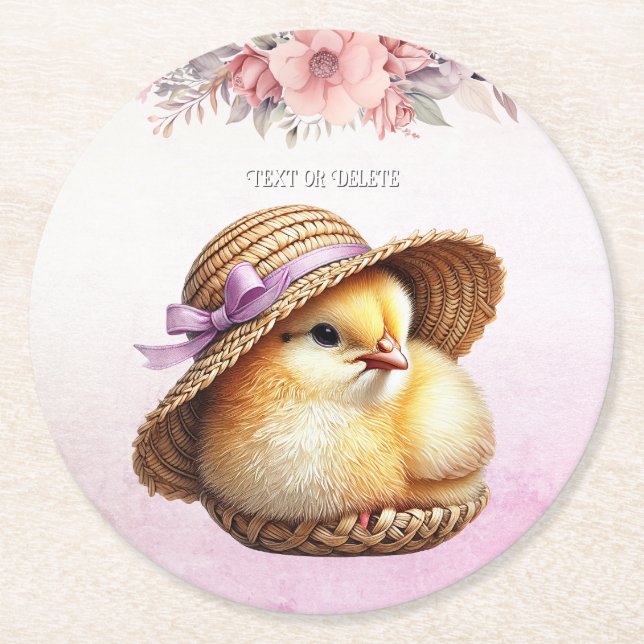 Little Chick Pink Ribbon Paper Untersetzer (Vorderseite)