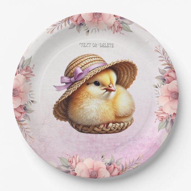 Little Chick Pink Ribbon Papierplatte Pappteller (Vorderseite)