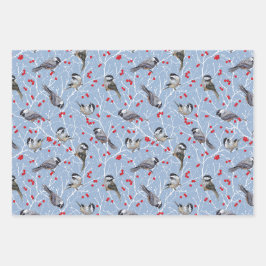 Little Chickadees + Snowy Winterberries Set Geschenkpapier Set