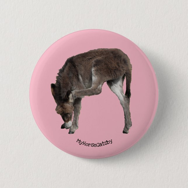 Little Chocolate Donkey Foal Scratching Ohr Button (Vorderseite)