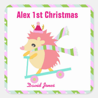 Little Christmas Hedhog Quadratischer Aufkleber