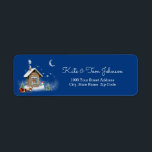 Little Christmas House Return Address Label<br><div class="desc">Spread cheer with this lovely personalized return address label, featuring a cute illustration of little Christmas house in the night, with pine trees, snowman and a reindeer with sleigh set on a navy blue background. Click the "Customize" button to add your own name, change the font, ist Mitbewohner und machen...</div>