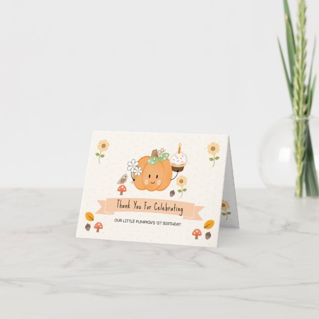 Little Citrouille Girl 1er Anniversaire Merci Cart (Devant)