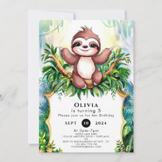 Little Colorful Sloth Birthday Einladung
