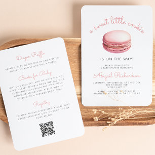 Little Cookie Macaron QR Code Pink Baby Shower Einladung