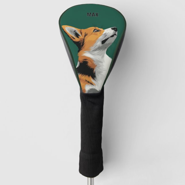 Little Corgi on Green Background Golf Headcover (Vorderseite)