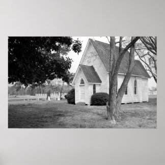 Little Country Church in Schwarz und Weiß Poster