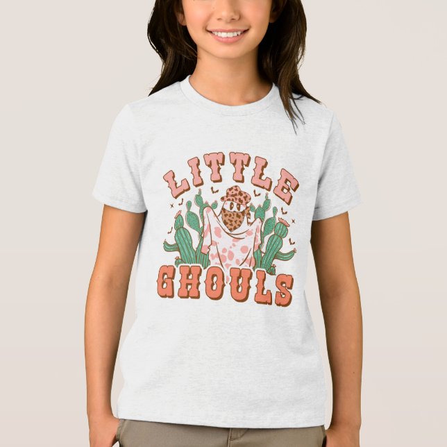 Little Country Ghouls Halloween Ghost Typografie Tri-Blend Shirt (Vorderseite)