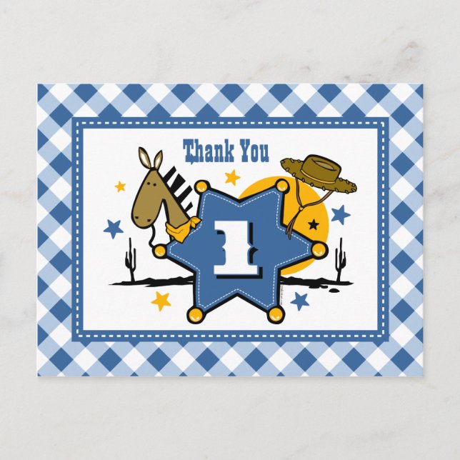 Little Cowboy 1er Anniversaire Carte postale Merci (Devant)