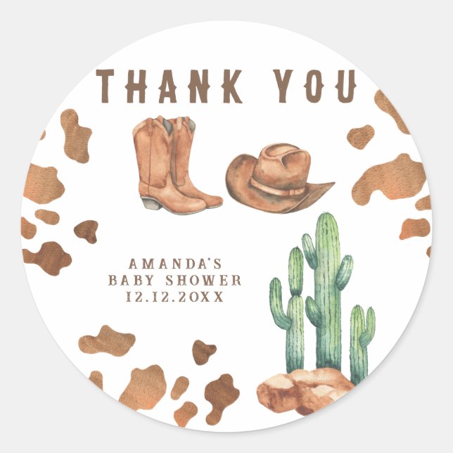 Little Cowboy Baby Dusche Danke Runder Aufkleber (Vorderseite)