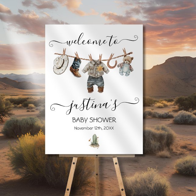 Little Cowboy Baby Shower Boy Clothesline Empfang Poster (Von Creator hochgeladen)