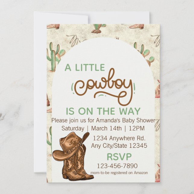Little Cowboy Baby Shower Invitation (Devant)