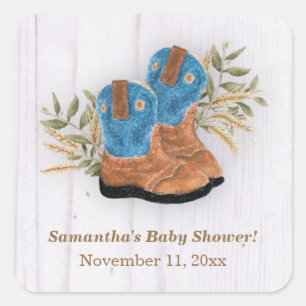 Little Cowboy Bootie Babydusche Weißholz Quadratischer Aufkleber