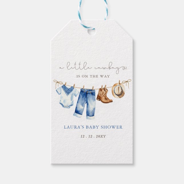 Little Cowboy Boy Baby Shower Geschenkanhänger (Vorderseite)