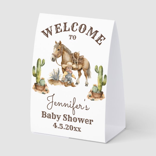 little cowboy boy baby shower welcome cute tischaufsteller  (Vorderseite)