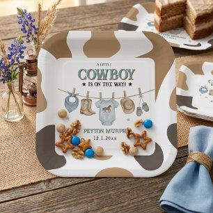 Little Cowboy Clothesline Baby Shower Quadratisch Pappteller