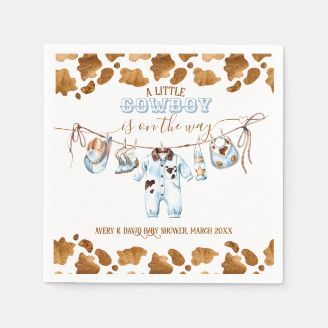 Little Cowboy Clothesline WildWest Boy Baby Shower Serviette (Vorderseite)