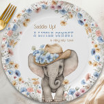 Little Cowboy Elephant und Boho Wildblume Pappteller<br><div class="desc">Niedliche Babydusche Teller mit Babyelefant in einem Cowboyhut und erdigen Pastellfarben-Wildblumen. Die Teller sind mit "Saddle Up! Ein kleiner Cowboy reitet in die Stadt", im Western Stil Typografie und eine weiche Farbpalette von Blau und Braun. Bitte stöbern Sie in meiner Boho Elephant Baby Shower Kollektion für die Koordination von Schreibwaren,...</div>