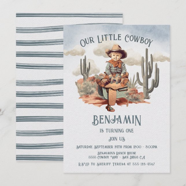 Little Cowboy First Birthday Party Einladung (Vorne/Hinten)