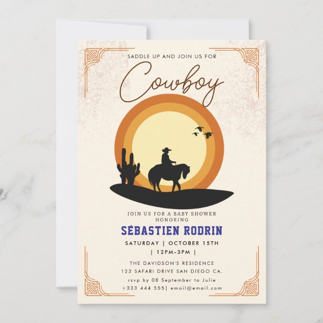 Little Cowboy Modern Baby Dusche Einladung (Vorderseite)