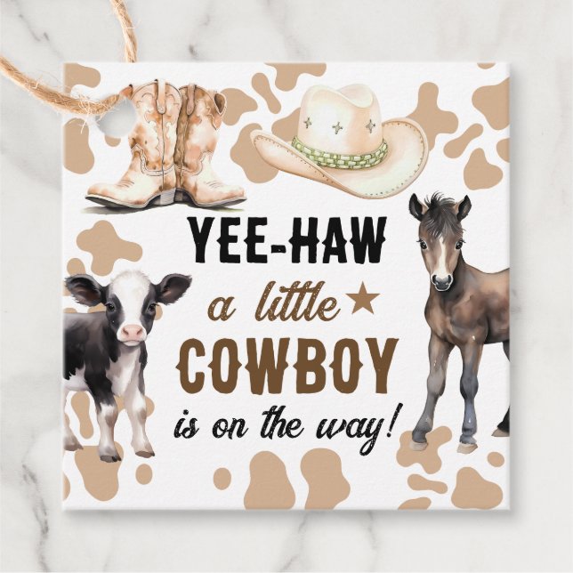 Little Cowboy Rodeo Baby Dusche Geschenkanhänger (Vorderseite)