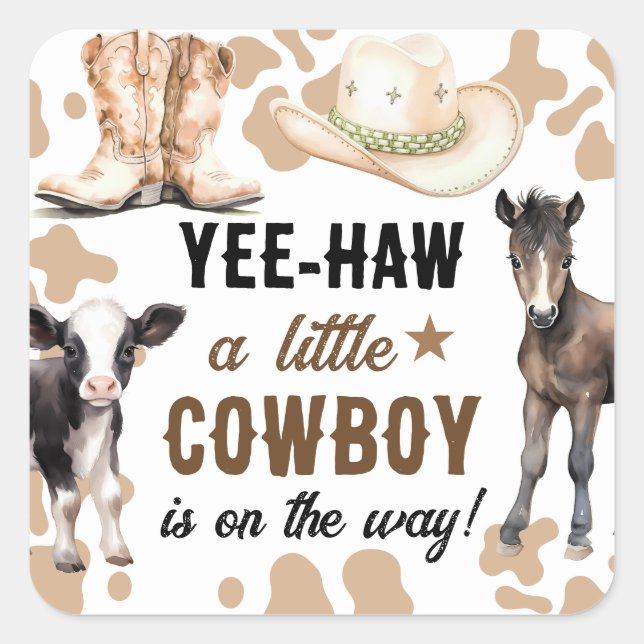 Little Cowboy Rodeo Baby Dusche Quadratischer Aufkleber (Vorderseite)
