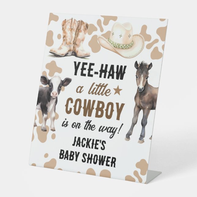 Little Cowboy Rodeo Baby Dusche Sockelschild (Vorderseite)