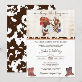 Little Cowboy Twin Boys Western V3 Baby Shower Inv Einladung