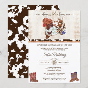 Little Cowboy Twin Boys Western V3 Baby Shower Inv Einladung