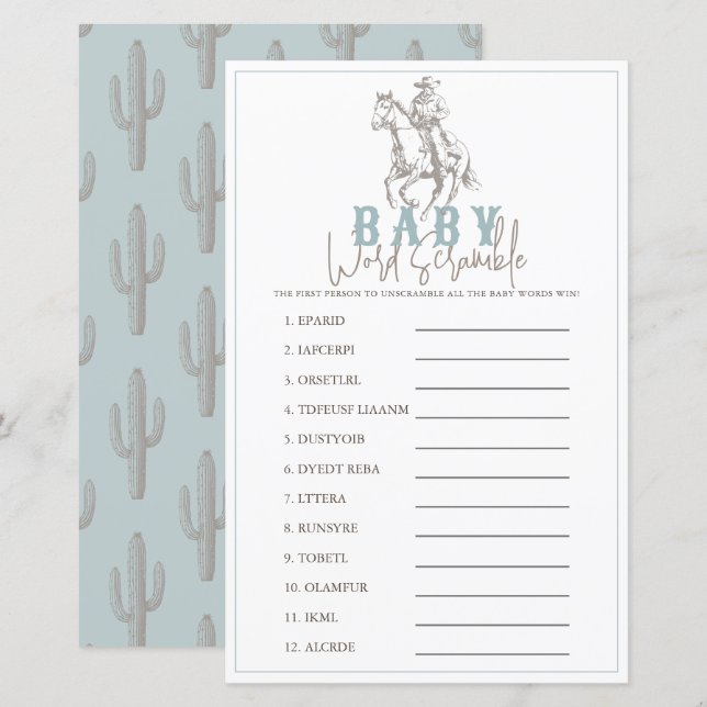 Little Cowboy Western Blue Baby Word Scramble (Vorne/Hinten)