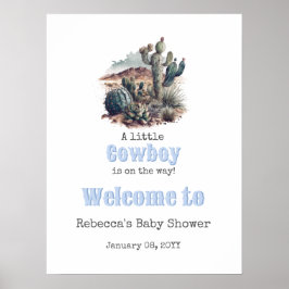 Little Cowboy Western Blue Boy Baby Dusche Willkom Poster