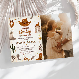 Little Cowboy Western Rodeo Baby Dusche Foto Einladung