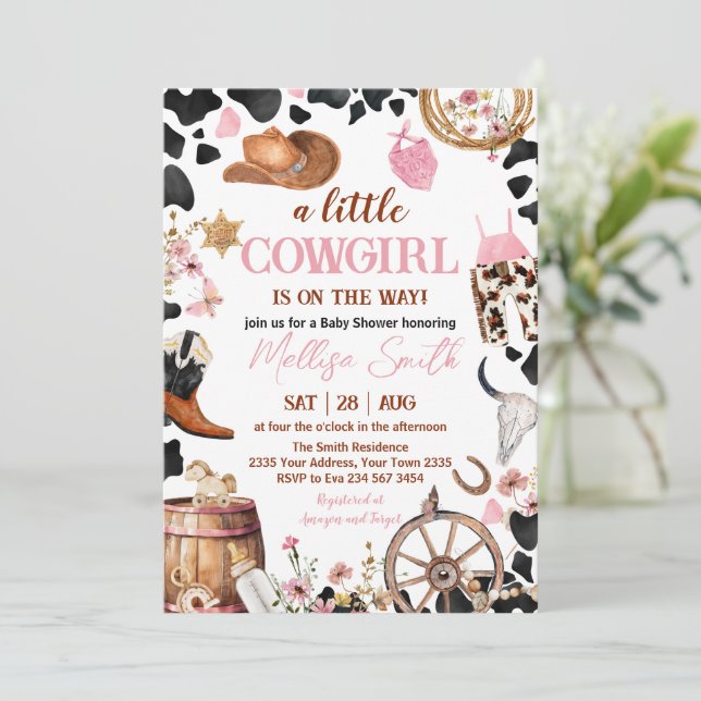 Little Cowgirl Baby Shower Einladung (Stehend Vorderseite)