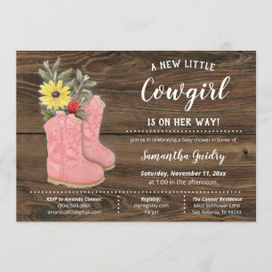 Little Cowgirl Bootie Brown Wood Baby Dusche Einladung