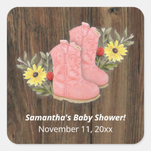 Little Cowgirl Bootie Dark Wood Baby Dusche Quadratischer Aufkleber
