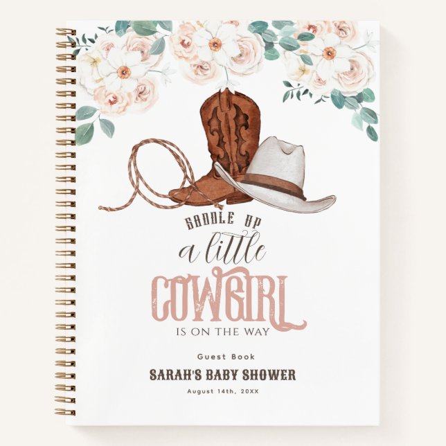 Little Cowgirl Floral Baby Shower Guest Book Notizbuch (Vorderseite)