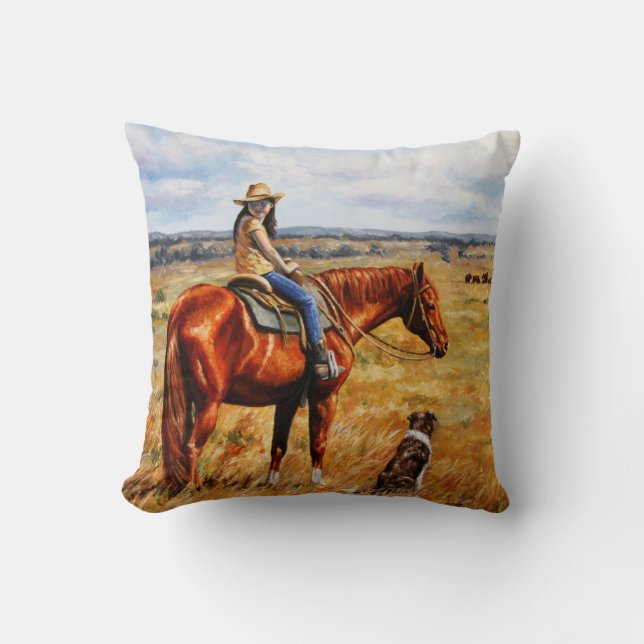 Little Cowgirl on Cattle Horse Kissen (Vorderseite)