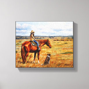 Little Cowgirl on Cattle Horse Leinwanddruck